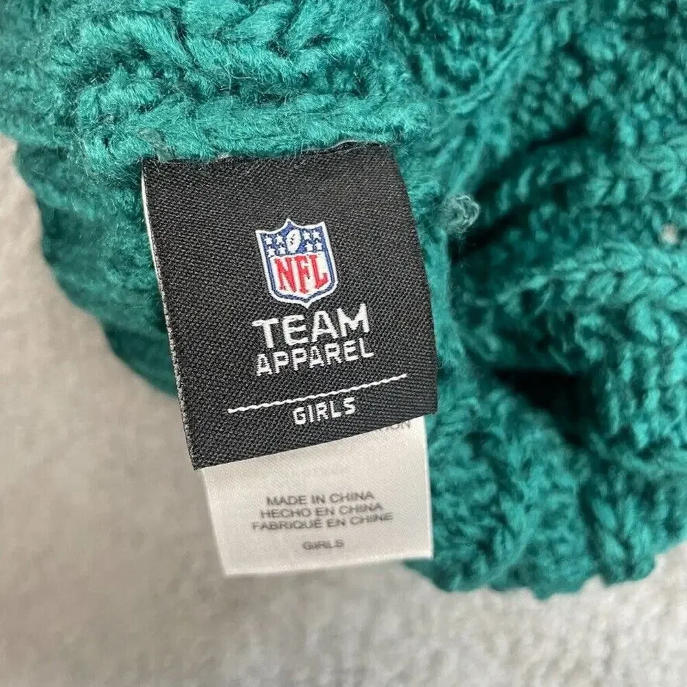 Girls Youth NFL One Size Green Philadelphia Eagles Cable Cuffed Knit Hat w/ Pom